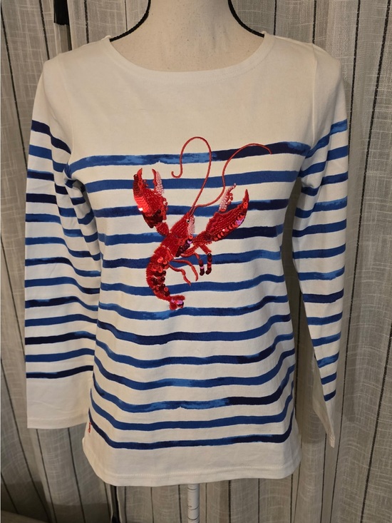 Joules Sweaters - Joules White & Blue Striped Sequin Lobster Crew Neck Sweater